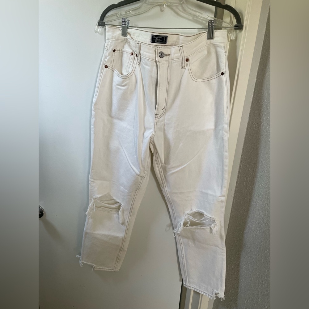 Abercrombie Mom White Distressed Jeans